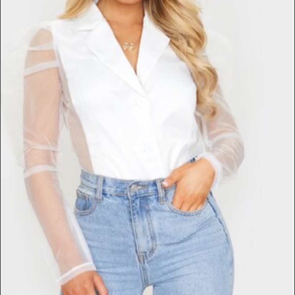 Pretty Little Thing puff sleeve sheer fitted shirt - Picture 3 of 10